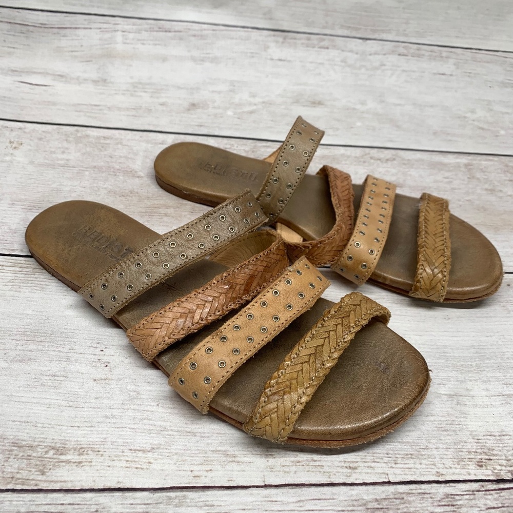 BedStu Henna Womens Leather Strappy Flat Sandals Size 8 Tan